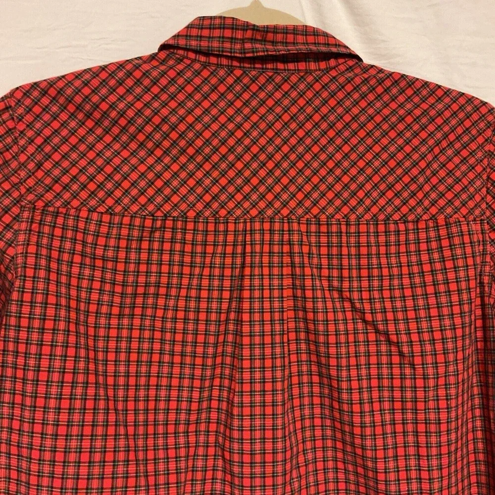 Women's J Crew Red Plaid Shirt Embroidered Sz‎ 8 Button Down Top Western Beaded